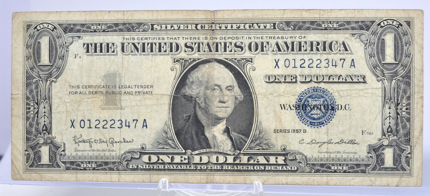 1957B Fancy Triplet Semi-Ladder Pattern Serial Number 1 Dollar Silver Certificate - 01222347 - 1957 B Blue Seal Fancy Serial Note - Fr#1621