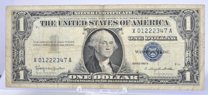 1957B Fancy Triplet Semi-Ladder Pattern Serial Number 1 Dollar Silver Certificate - 01222347 - 1957 B Blue Seal Fancy Serial Note - Fr#1621