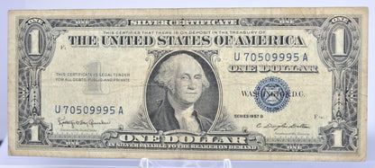 1957B Fancy Trio Lucky Serial Number 1 Dollar Silver Certificate - 70509995 - 1957 B One Dollar Blue Seal Fancy Serial Note - Fr#1621