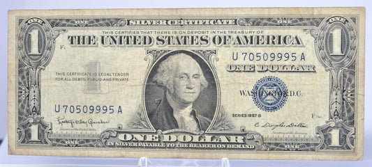 1957B Fancy Trio Lucky Serial Number 1 Dollar Silver Certificate - 70509995 - 1957 B One Dollar Blue Seal Fancy Serial Note - Fr#1621