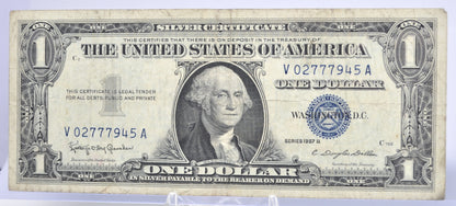 1957B Fancy Lucky 777 Serial Number Silver Certificate - 02777945 - 1957 B One Dollar Blue Seal Fancy Serial Note - Fr#1621