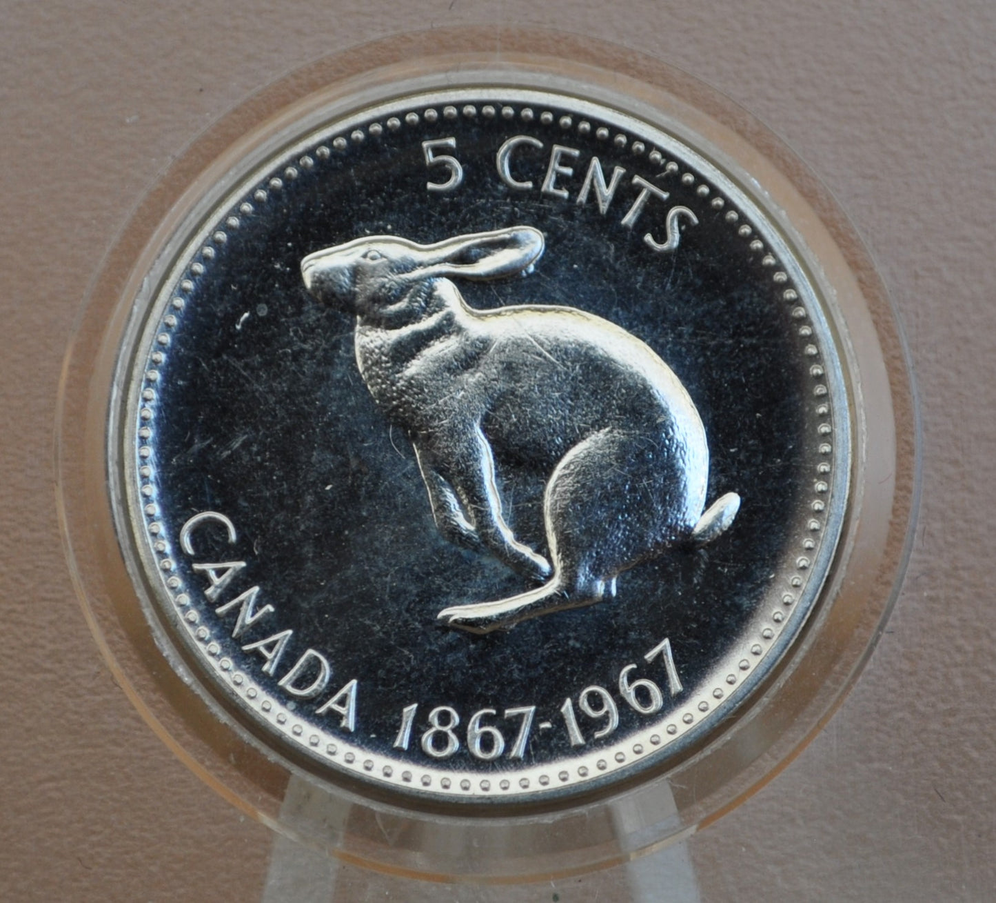 1967 Canadian Nickel, Prooflike - Rabbit / Snow Hare Design, Commemorative, Gem Proof - 5 Cent Coin Canada 1967 Canadian Nickel