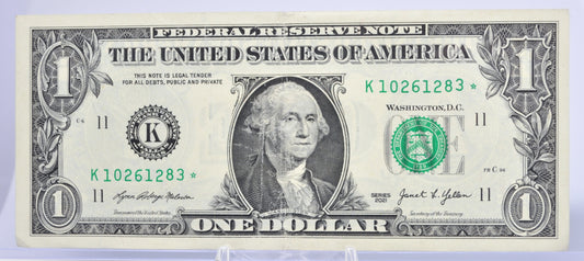 2021 1 Dollar Federal Reserve Star Note - Almost Uncirculated (AU) - Dallas, TX (K) Issue - 2021 One Dollar Star Note - Fr.3007-K*