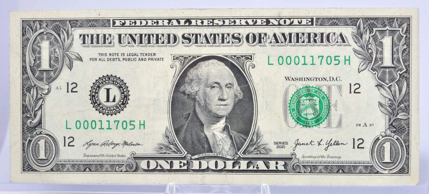2021 Very Low Serial Number 1 Dollar Banknote - 00011705 - 2021 One Dollar Cool Low Serial Number Note - Fr.3007-L