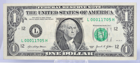 2021 Very Low Serial Number 1 Dollar Banknote - 00011705 - 2021 One Dollar Cool Low Serial Number Note - Fr.3007-L