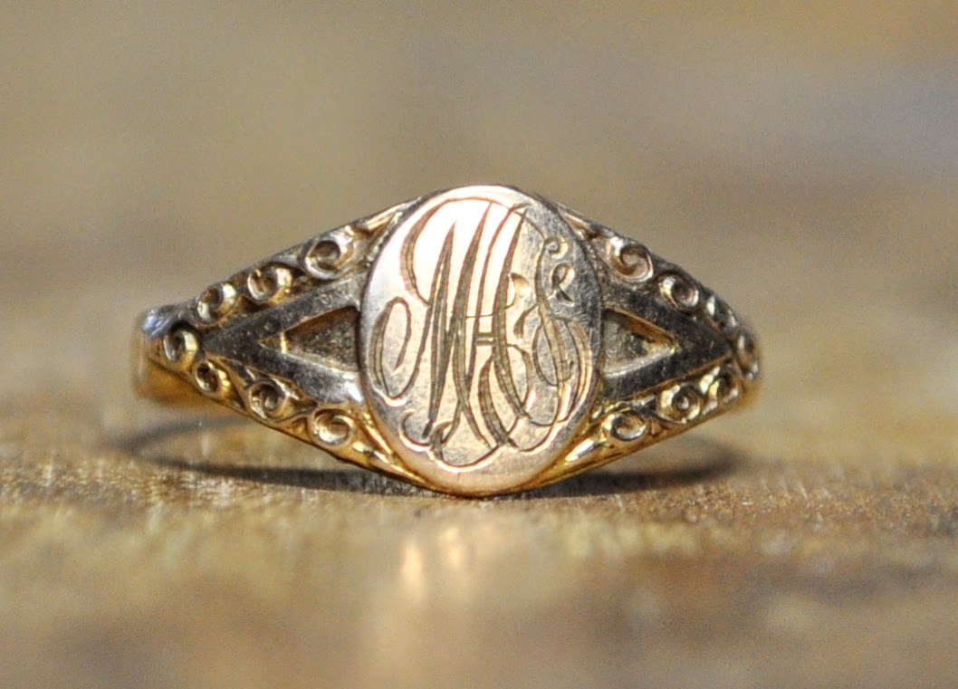 Victorian 10KT Gold Baby Sized Signet Ring - Size 0.75 - Stamped 10K - Initials "MAS" - Antique 10K Gold Dainty Infant Initials Signet Ring