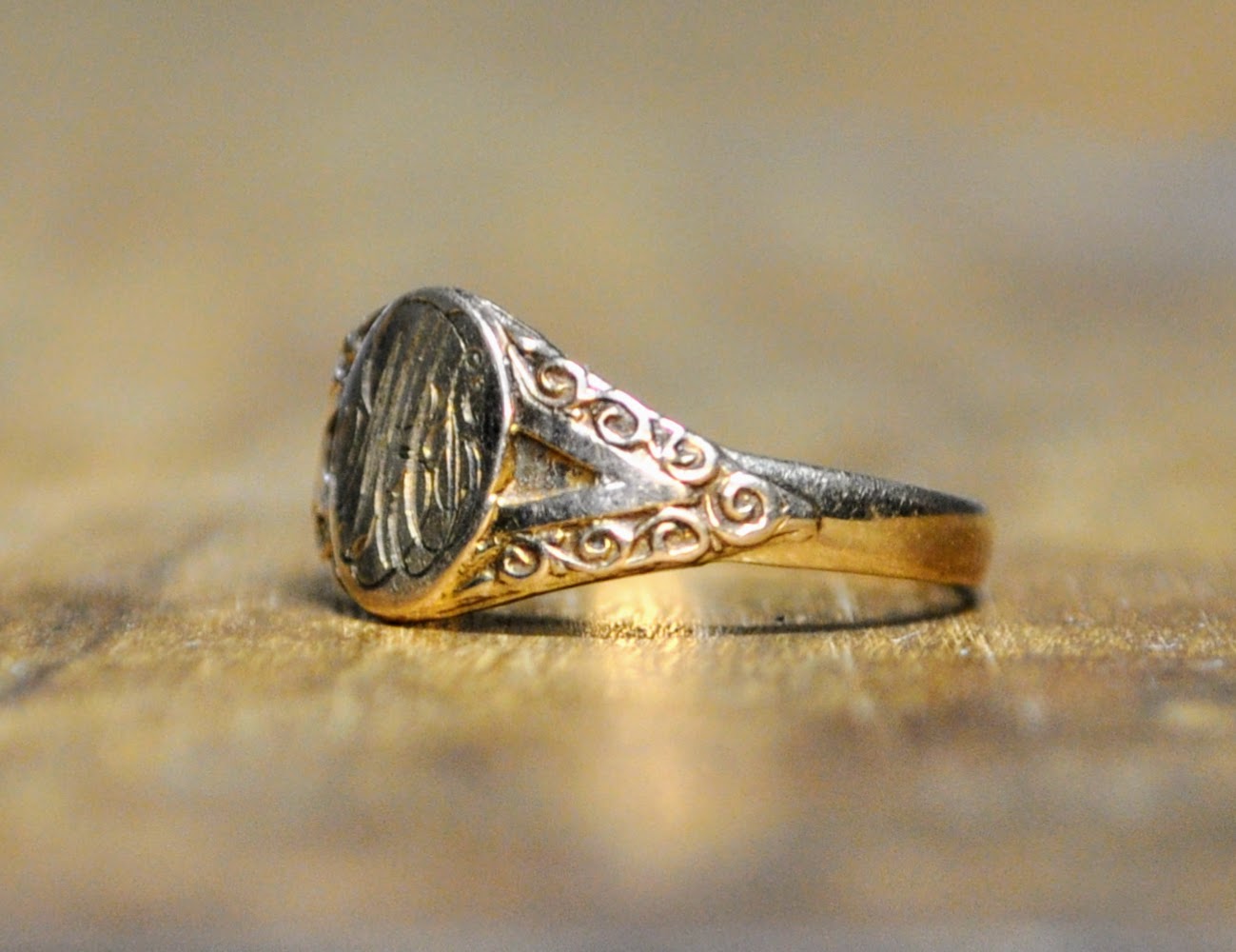 Victorian 10KT Gold Baby Sized Signet Ring - Size 0.75 - Stamped 10K - Initials "MAS" - Antique 10K Gold Dainty Infant Initials Signet Ring