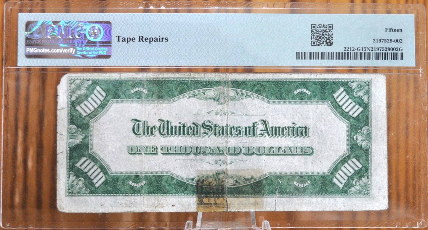 1934 1000 Dollar Federal Reserve Note Fr#2212 - PMG Fine15 - Rare 1934 One Thousand Dollar Bill Fr Number 2212-G