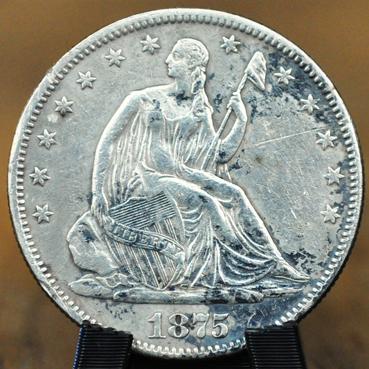 1875 Liberty Seated Half Dollar - XF45 - Extremely Fine - With Motto - Silver U.S. 50 Cent Coin