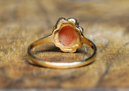 Victorian Dainty 10K Gold Genuine Cameo Woman's Profile Ring - Size 6.5 - Stamped 10K - Antique Small Cameo Shell Gold Filigree Ring