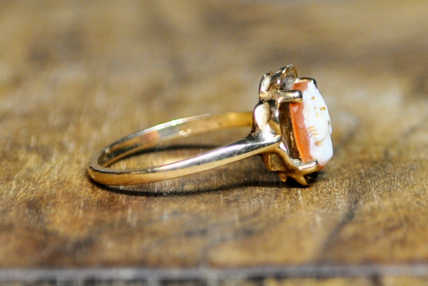 Victorian Dainty 10K Gold Genuine Cameo Woman's Profile Ring - Size 6.5 - Stamped 10K - Antique Small Cameo Shell Gold Filigree Ring