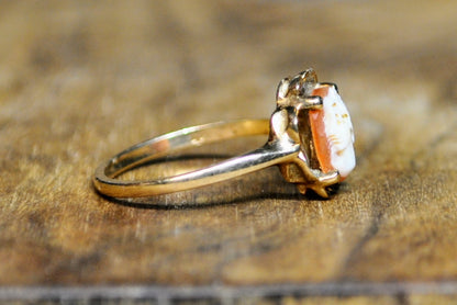 Victorian Dainty 10K Gold Genuine Cameo Woman's Profile Ring - Size 6.5 - Stamped 10K - Antique Small Cameo Shell Gold Filigree Ring