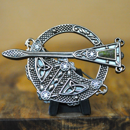 J.C. Walsh & Sons Sterling Silver Celtic Tara Brooch Connemara Marble QVC #J369946