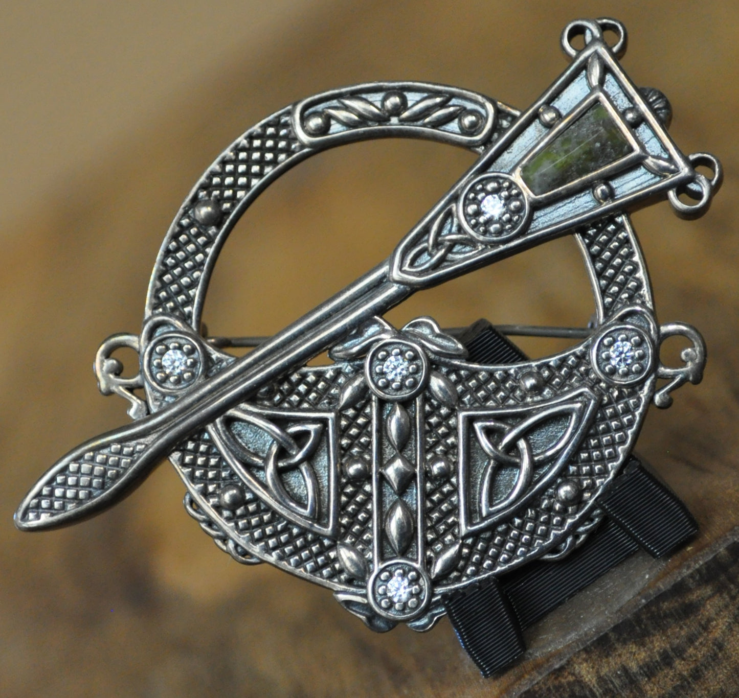 J.C. Walsh & Sons Sterling Silver Celtic Tara Brooch Connemara Marble QVC #J369946