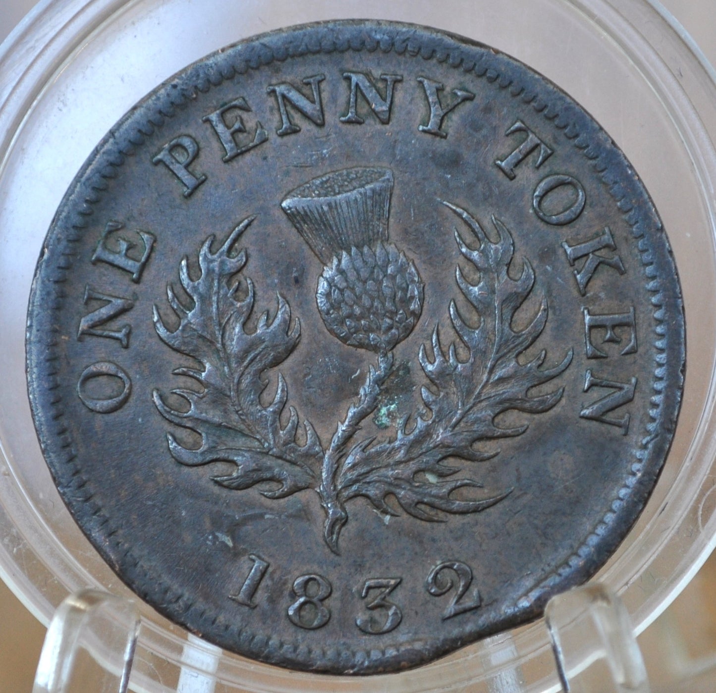 1832 Nova Scotia One Penny Token - Rare coin - AU Details, Low Mintage (200,000) - 1 Penny Token Canada 1832 - Copper - 1832 Canadian Token