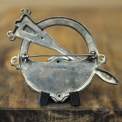 J.C. Walsh & Sons Sterling Silver Celtic Tara Brooch Connemara Marble QVC #J369946