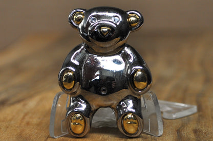 Vintage Liz Claiborne Two-Tone Teddy Bear Brooch with Crystal Eyes -  LC Liz Claiborne Gold & Silver Tone Teddy Bear Pin with Rhinestone Eyes