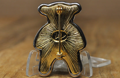 Vintage Liz Claiborne Two-Tone Teddy Bear Brooch with Crystal Eyes -  LC Liz Claiborne Gold & Silver Tone Teddy Bear Pin with Rhinestone Eyes