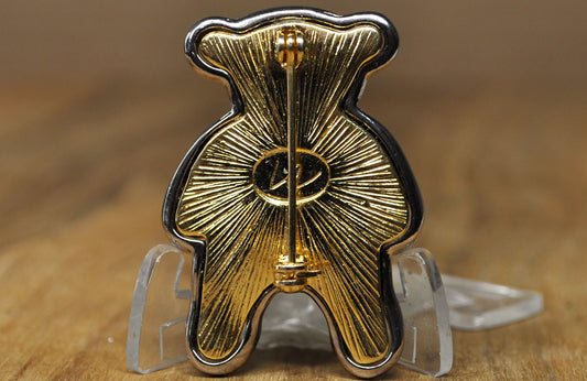 Vintage Liz Claiborne Two-Tone Teddy Bear Brooch with Crystal Eyes -  LC Liz Claiborne Gold & Silver Tone Teddy Bear Pin with Rhinestone Eyes
