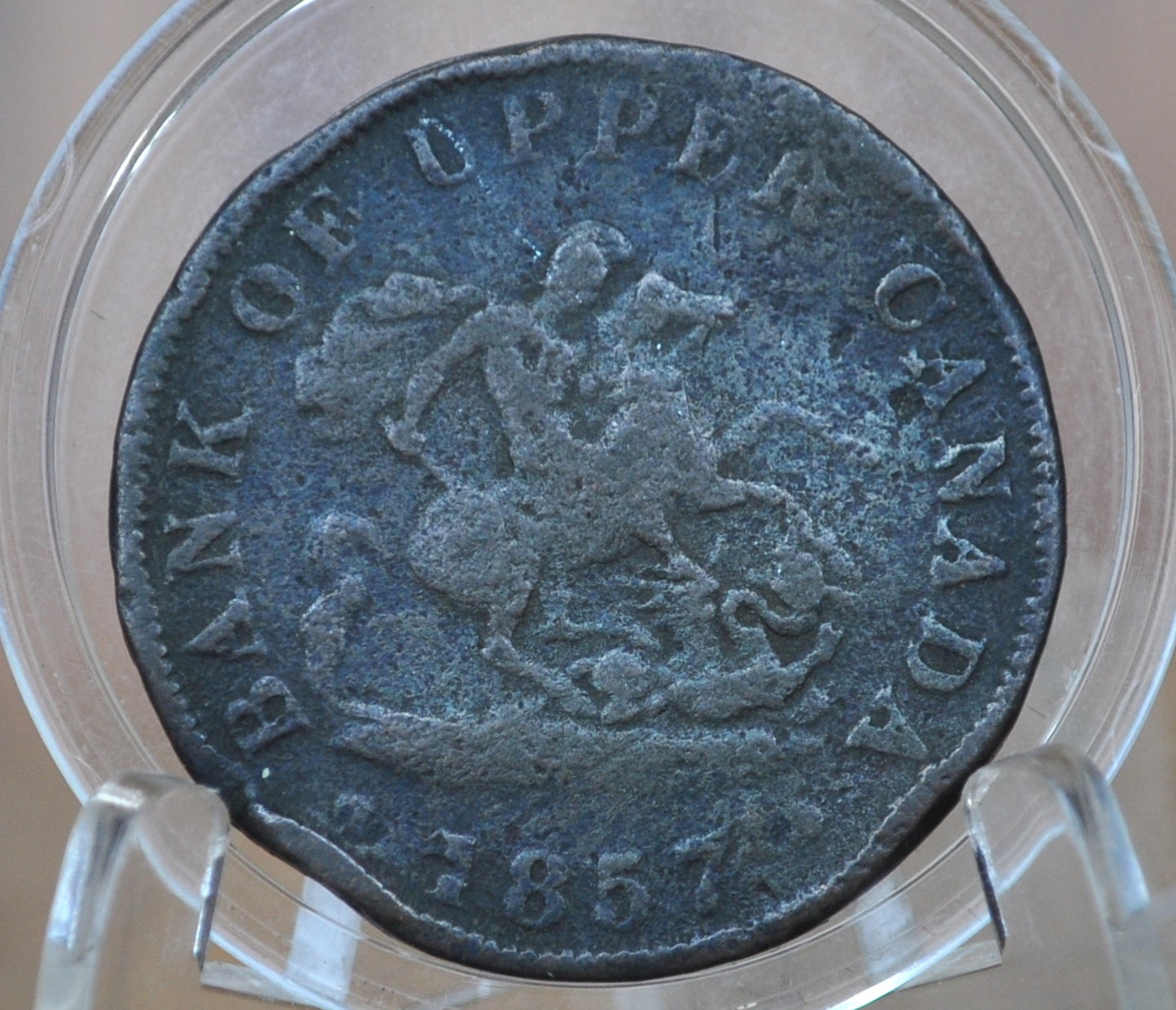 1857 Bank of Upper Canada One Half Penny - 1/2 Penny Bank Token - Damaged- 1857 Bank Token One Penny - 1857 Canadian Large Cent