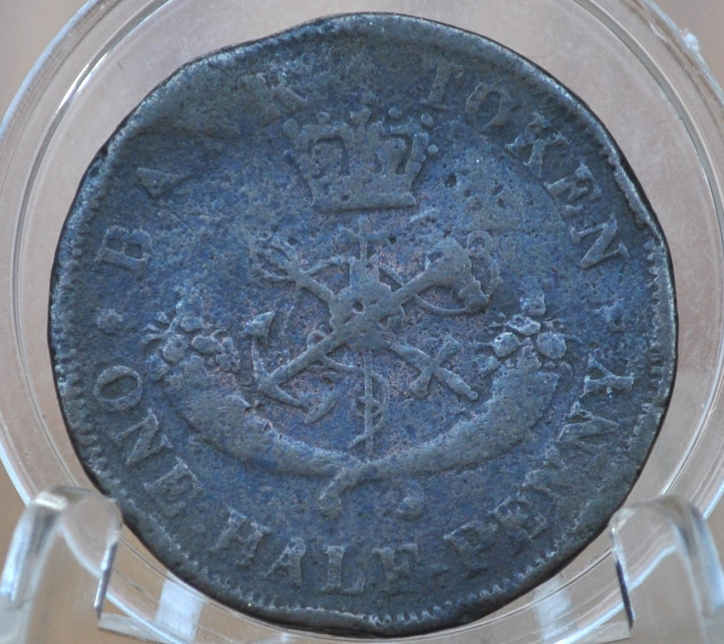 1857 Bank of Upper Canada One Half Penny - 1/2 Penny Bank Token - Damaged- 1857 Bank Token One Penny - 1857 Canadian Large Cent