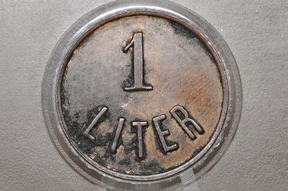 Vintage Brauhaus Grinzing Vienna Austria Beer Token 1 Liter Biermarke - Antique Austrian Beer Token Brauhaus Grinzing Wien Good For 1 Liter Bier