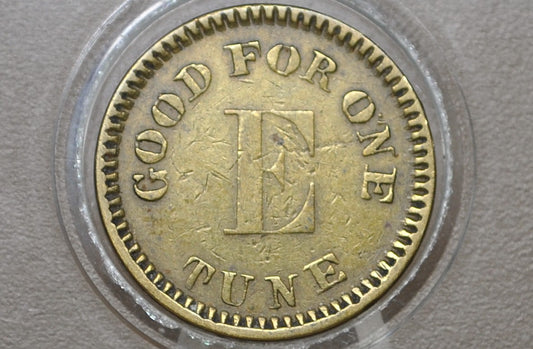 Vintage Brass Good For One "E" Tune Jukebox Token - Good For One Tune 'E' Brass Music Token