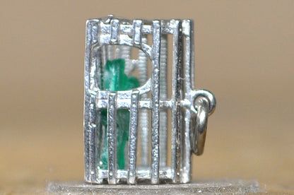 Vintage .925 Sterling Silver 3D Lobster Trap Charm with Moveable Green Lobster - Rare Sterling Silver "Lucky Catch" Lobster Trap Pendant Green Lobster Inside