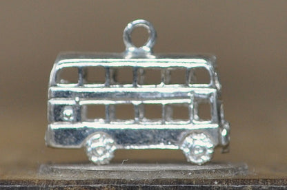 "Sightseeing London" 3D Silver Bus Jewelry Charm - Sterling Silver 3D Double-Decker Bus Charm