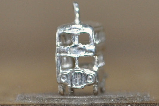 "Sightseeing London" 3D Silver Bus Jewelry Charm - Sterling Silver 3D Double-Decker Bus Charm