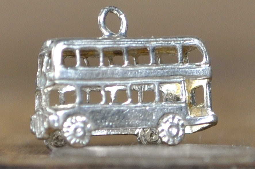 "Sightseeing London" 3D Silver Bus Jewelry Charm - Sterling Silver 3D Double-Decker Bus Charm