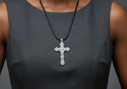 INRI Inscription Sterling Silver Crucifix Pendant Signed Lumin - Lumin Sterling Silver Catholic Cross Necklace Pendant Victorian Revival Style