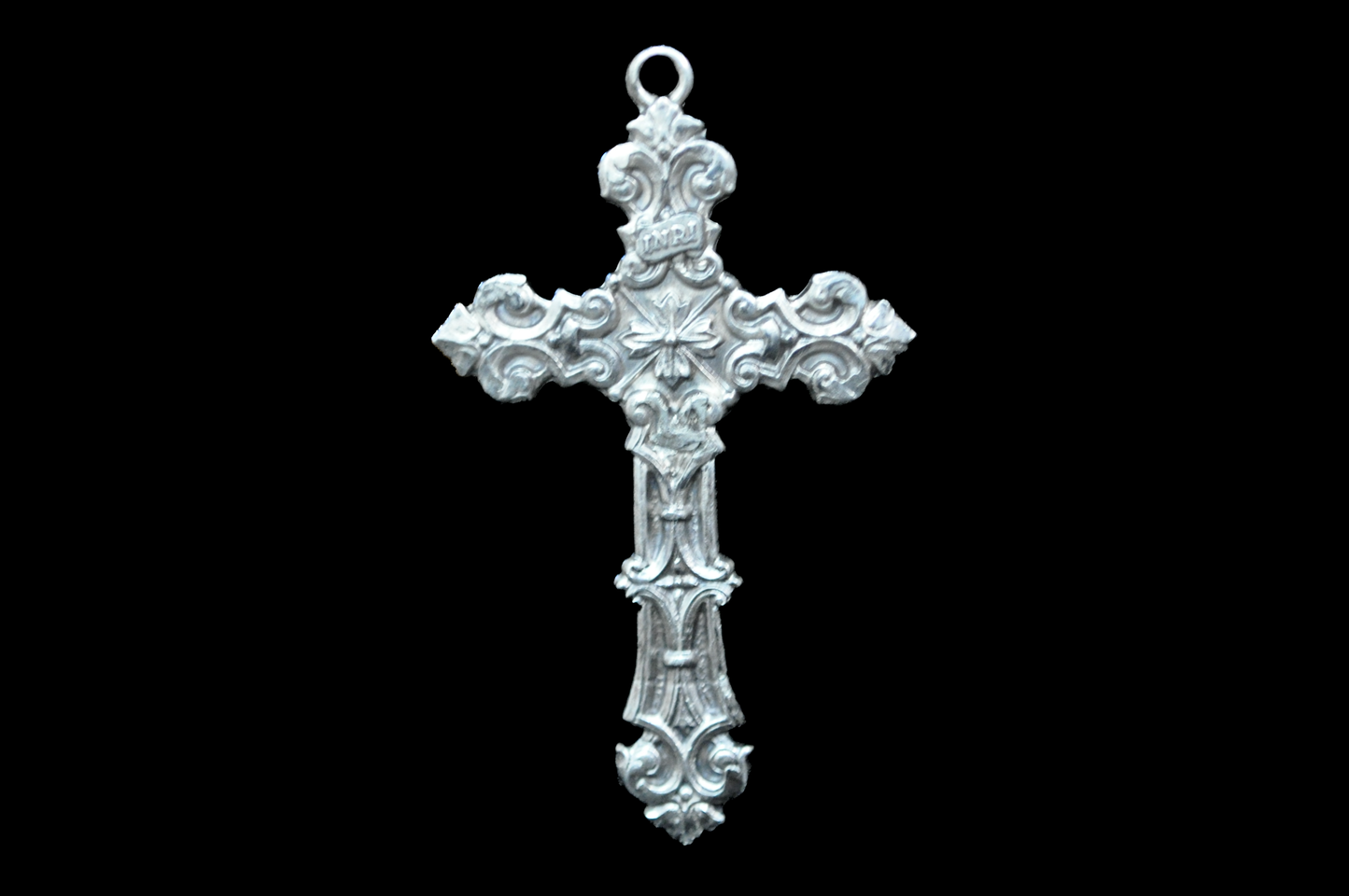 INRI Inscription Sterling Silver Crucifix Pendant Signed Lumin - Lumin Sterling Silver Catholic Cross Necklace Pendant Victorian Revival Style