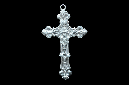 INRI Inscription Sterling Silver Crucifix Pendant Signed Lumin - Lumin Sterling Silver Catholic Cross Necklace Pendant Victorian Revival Style