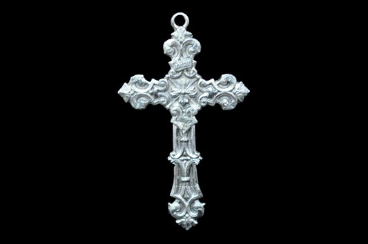 INRI Inscription Sterling Silver Crucifix Pendant Signed Lumin - Lumin Sterling Silver Catholic Cross Necklace Pendant Victorian Revival Style