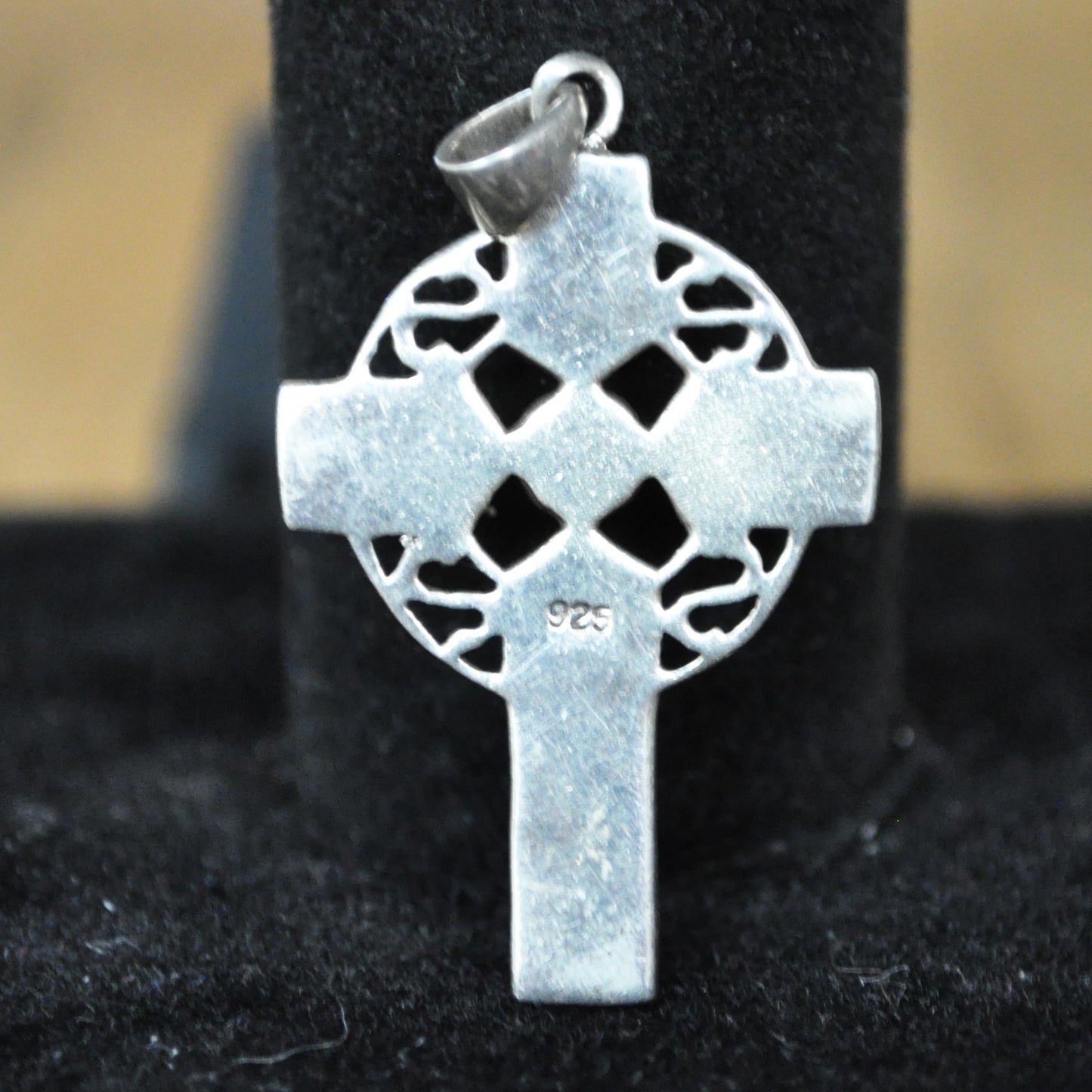 Vintage Sterling Celtic Knotwork Cross with Green Inlay - 925 Silver - 1.5 Inches - 4 grams