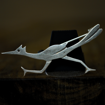 Handcrafted Sterling Silver Roadrunner Brooch Mid-Century Modern Bird Jewelry - Classic Sterling Silver Roadrunner Brooch By Singin Sam