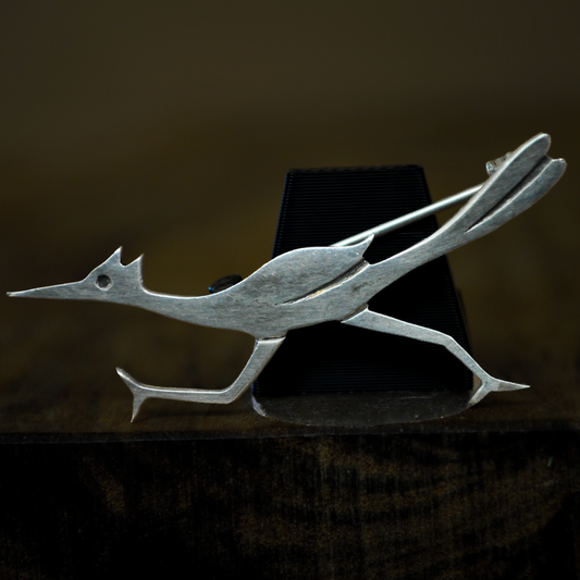 Handcrafted Sterling Silver Roadrunner Brooch Mid-Century Modern Bird Jewelry - Classic Sterling Silver Roadrunner Brooch By Singin Sam