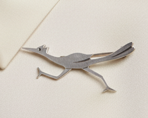 Handcrafted Sterling Silver Roadrunner Brooch Mid-Century Modern Bird Jewelry - Classic Sterling Silver Roadrunner Brooch By Singin Sam