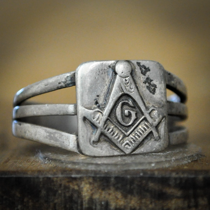 Handcrafted Vintage Masonic Signet Ring Sterling Silver Size 7 - Relic-Style Masonic Lodge Ring with "G" Symbol