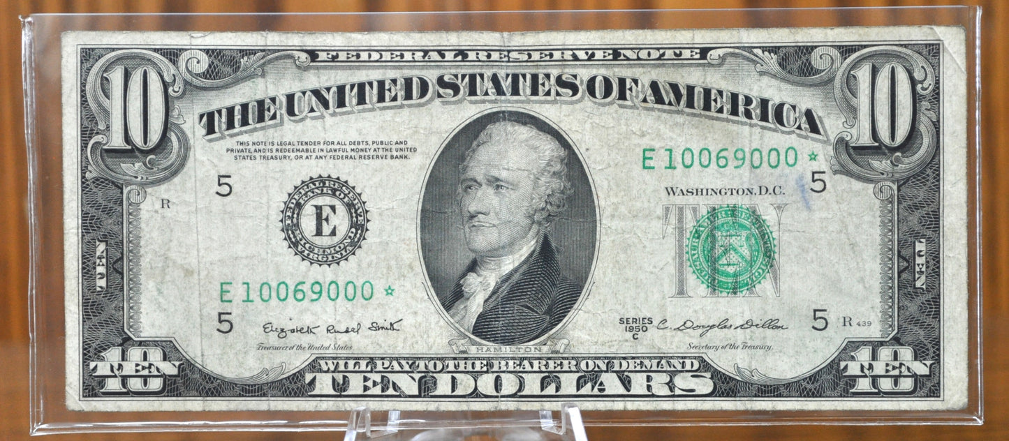 1950-C 10 Dollar Star Note Richmond Fr2013E - F (Fine) - Rare Note, Only 1.8 Million Issued - 1950C Ten Dollar Federal Reserve 1950C Star Note - Fr#2013-E