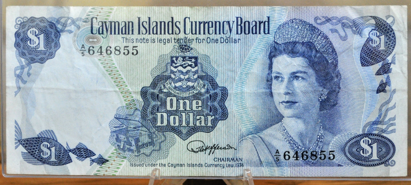 1985 Cayman Islands 1 Dollar Note - A/5 Prefix, Jefferson Signature - Elizabeth II - L. 1974 British Cayman Islands One Dollar Note - P#5d