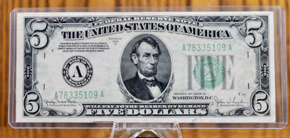 1934-D Federal Reserve 5 Dollar Note - Choose by Grade and Bank Issue - 1934D US Five Dollar Banknote - Fr.1960A/B