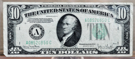 1934-D Fancy Pattern Repeater Serial Number 10 Dollar Note - 08520850 - Boston (A) Issue - 1934D Green Seal Ten Dollar Note - Fr#2009-A