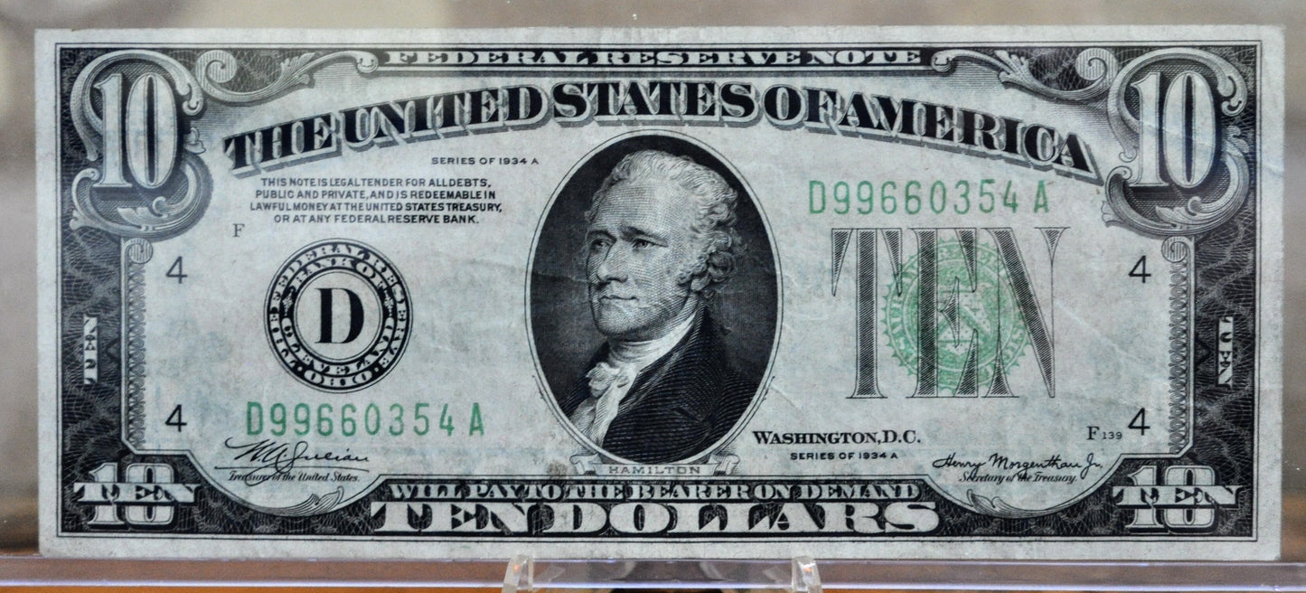 1934-A Fancy Double Duo Serial Number 10 Dollar Note - 99660354 - Cleveland (D) Issue - 1934A Green Seal Ten Dollar Note - Fr#2006-D
