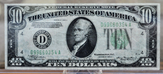 1934-A Fancy Double Duo Serial Number 10 Dollar Note - 99660354 - Cleveland (D) Issue - 1934A Green Seal Ten Dollar Note - Fr#2006-D