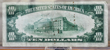 1934 Federal Reserve 10 Dollar Note - Light Green Seal (LGS) - Very Fine (VF) - Philadelphia (C) Issue - 1934 Ten Dollar Note - Fr#2004-C