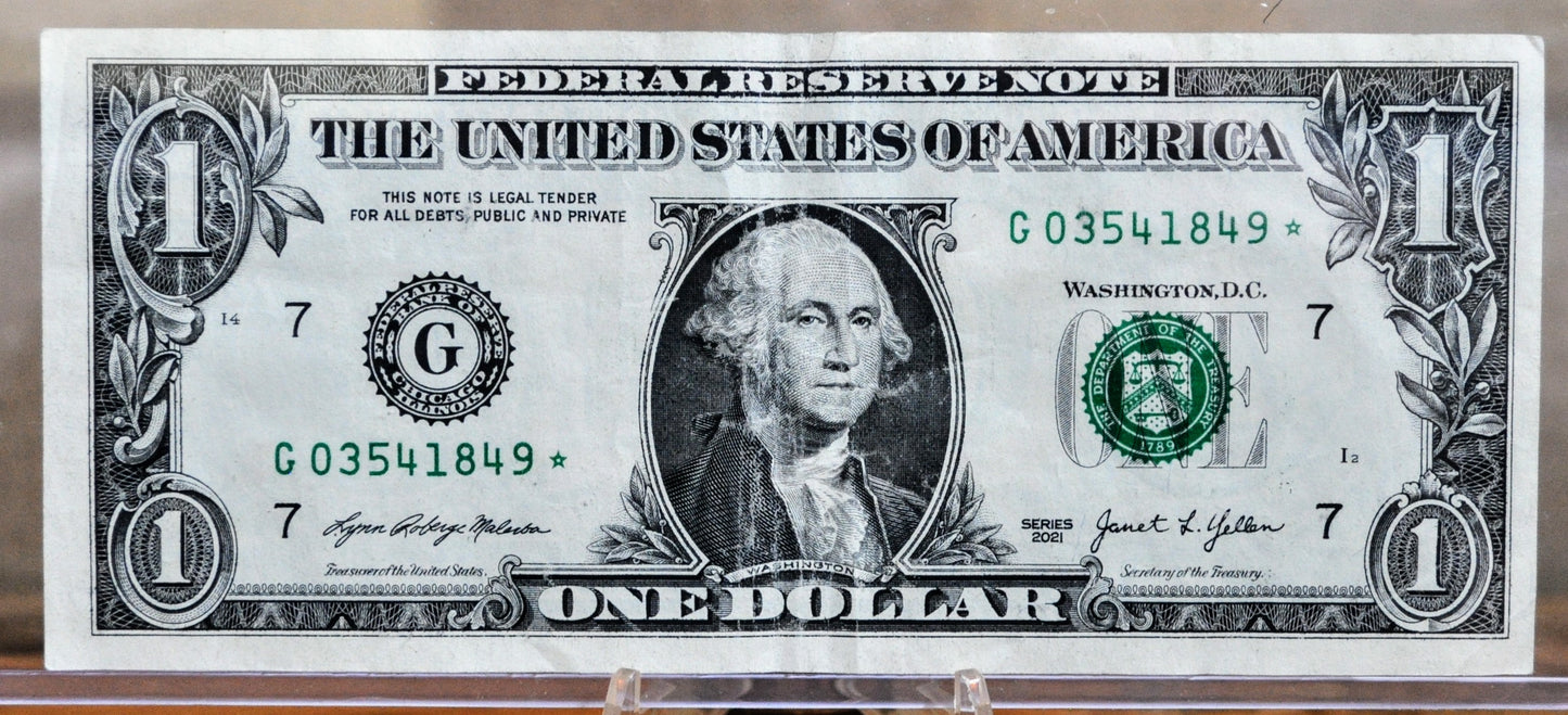 2021 1 Dollar Federal Reserve Star Note - Chicago (G) Issue - Extremely Fine (XF) - 2021 One Dollar Chicago Star Note - Fr.3008-G*