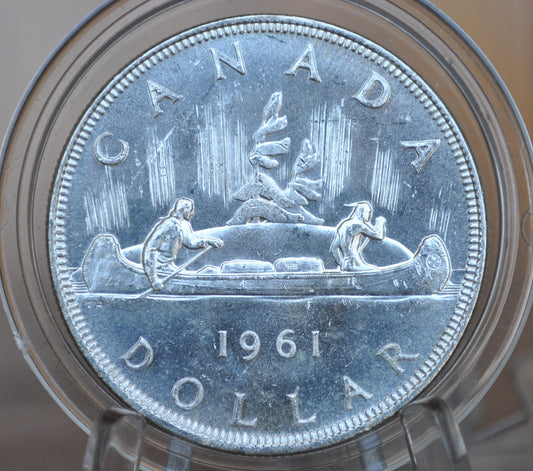 1961 Canadian Silver Dollar - BU (Uncirculated) - 80% Silver - Canoe Silver Dollar Canada - Canadian Coin Collection