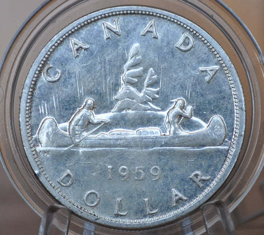1959 Canadian Silver Dollar - Great Condition - 80% Silver - Canoe Silver Dollar Canada - Canadian Coin Collection